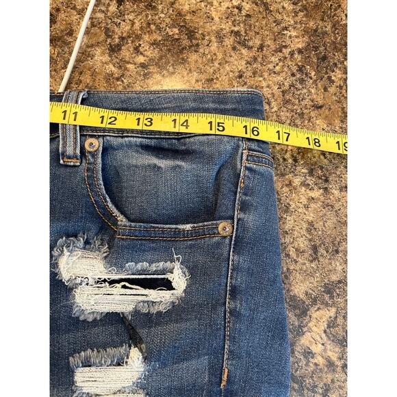 Aeropostale Low Rise Midi Distressed Blue Jean Cut Off Shorts Size 12 Cuffed - Picture 7 of 8